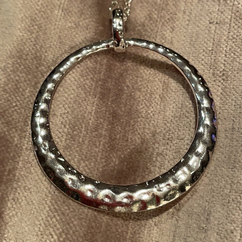 Silver Hammered Metal Minimalist Circle Pendant Necklace